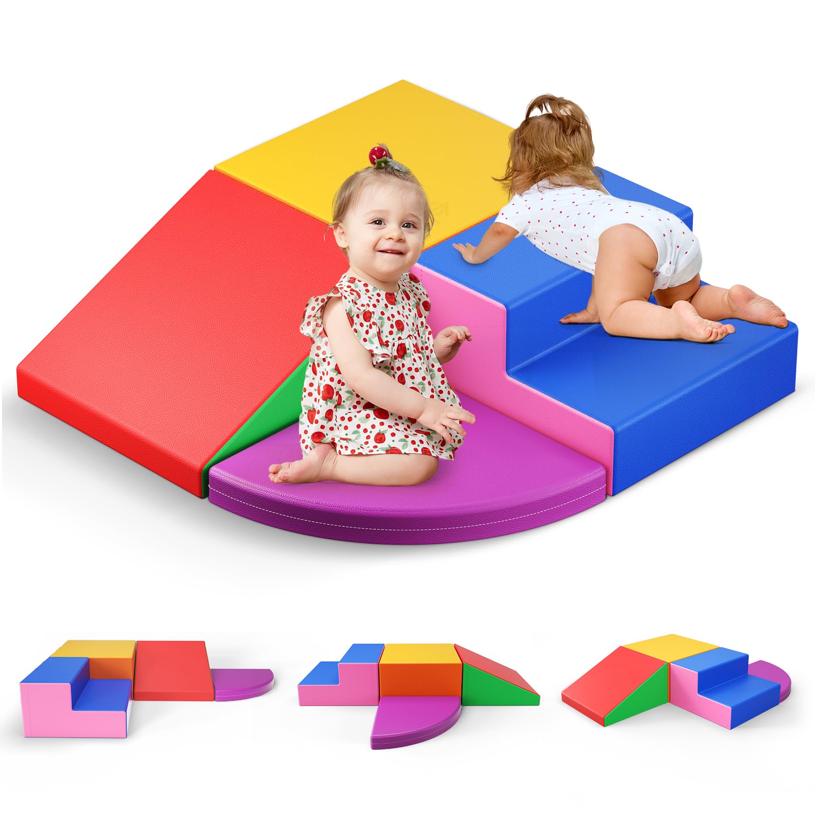 Bloques de escalada de espuma de colores de 4 piezas, bloques de construcción suaves combinables con cierre de velcro, juguete educativo para niños pequeños en interiores y guarderías