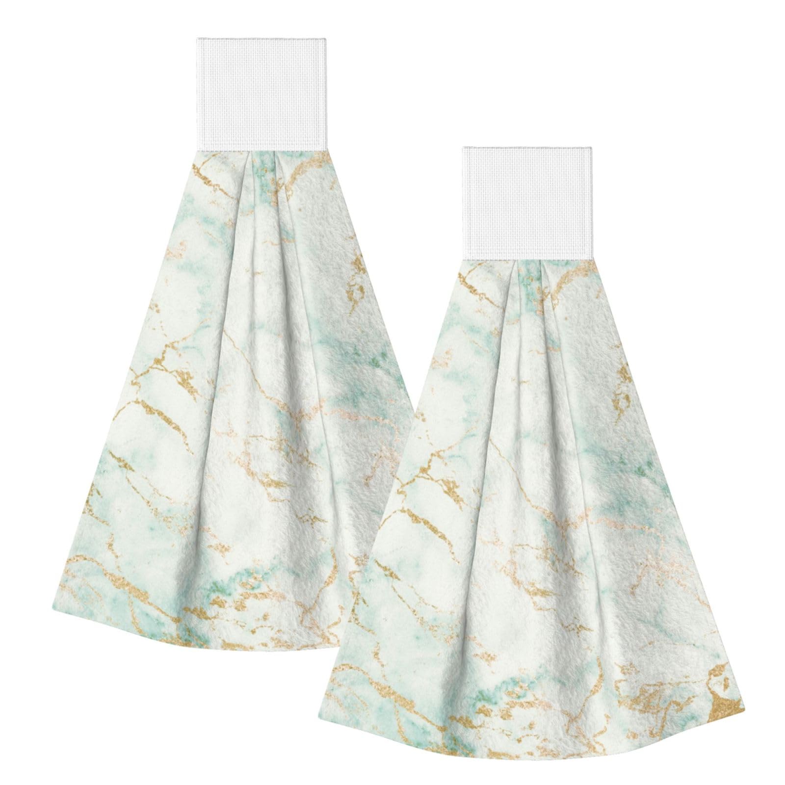 DOPKLNA White Mint Green Marble Gold Gray Glam, 2 Pcs Hanging Coral Fiber Hand Towels for Bathroom, Absorbent Kitchen Towels