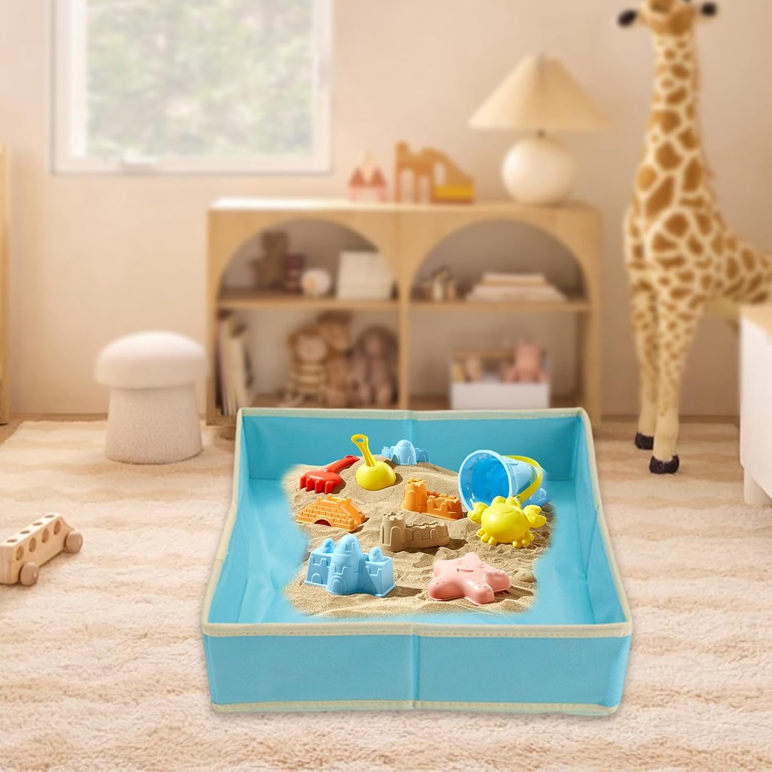 Kids Sandbox Tray Sensory Non Woven Easy to to Carry, Blue 40cmx40cm