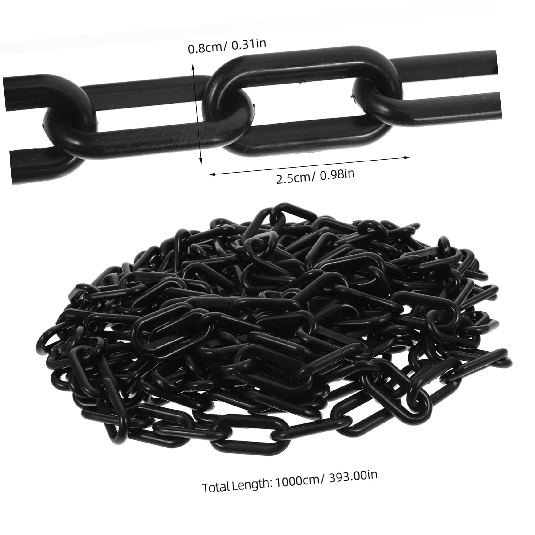Cadena de plástico negra de 10 m con tira llamativa para control de tráfico y aparcamiento, fácil de usar, ideal para uso en exteriores