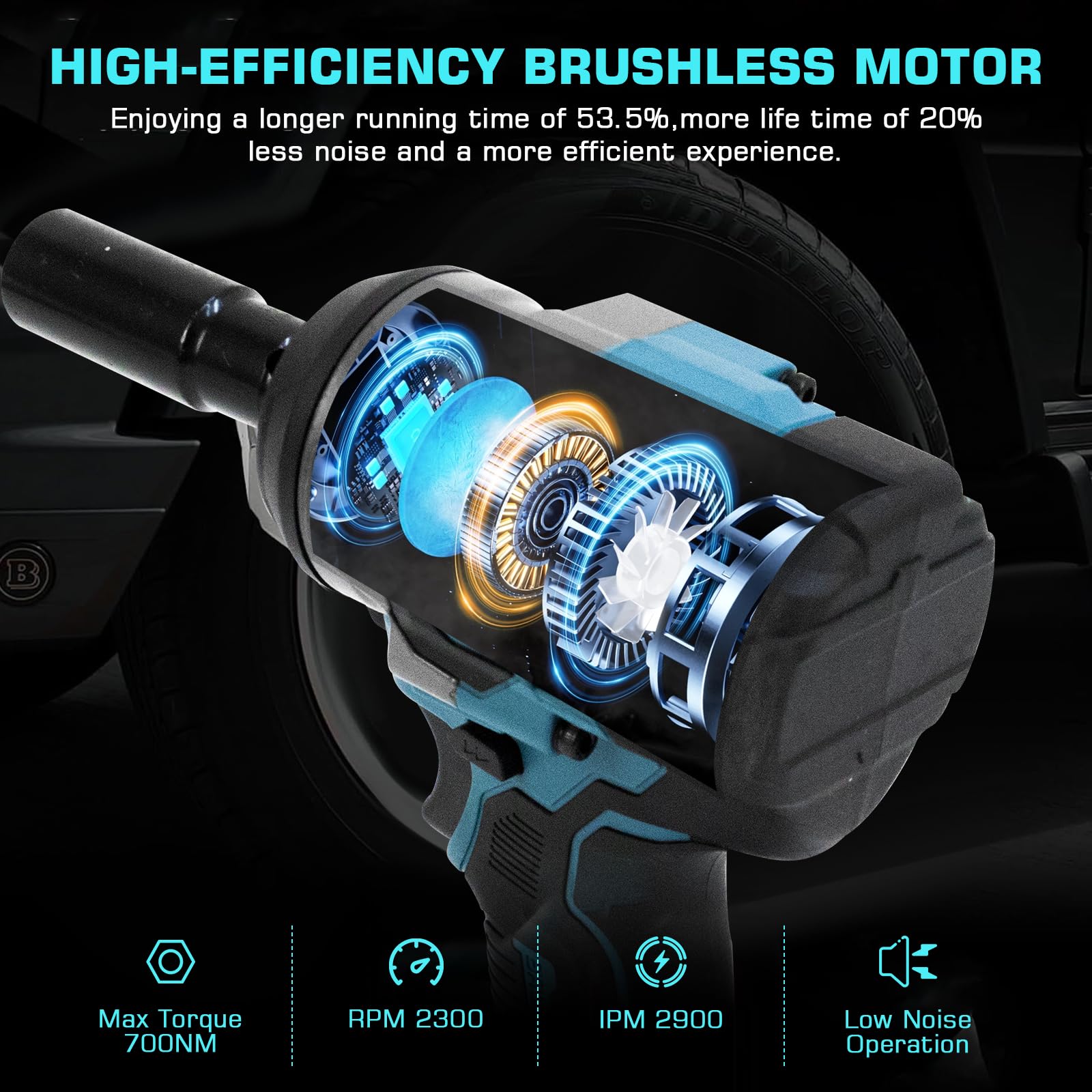 Llave de Impacto Inalámbrica Brushless 700Nm Atornillador Impacto Compatible con Makita 18V Batería Brushless Pistola de Impacto Bateria 1/2 Pistola de Impacto Electrica, 6 Tomas de Impacto