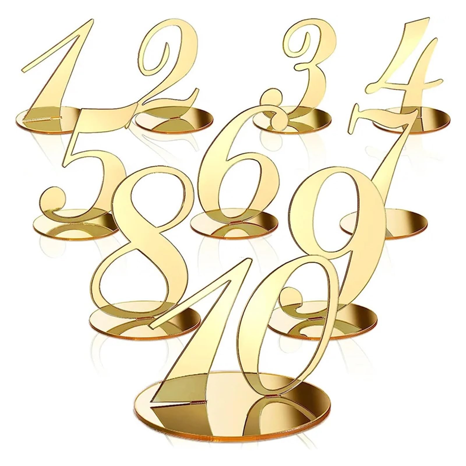 uchwyty na numery stolików, 10-elementowy stojak na numery stołów w kolorze złotym z elegancką lustrzaną podstawą wesela i imprezy cateringowe(Gold)
