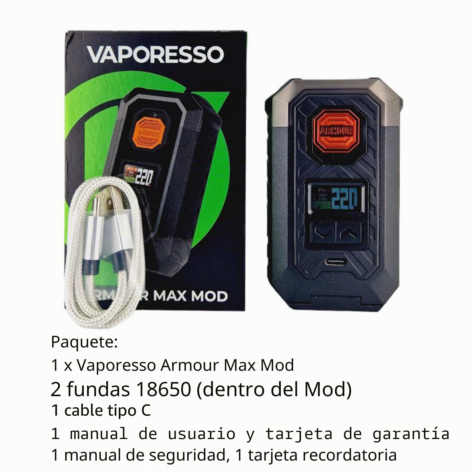 Vaporesso ARMOUR MAX Mod | 220W Box Mod Works with Itank 2 Atomizer/Z sub ohn Tank/ 510 Thread Atomizer E-Cigarette Vaporizer (Negro)