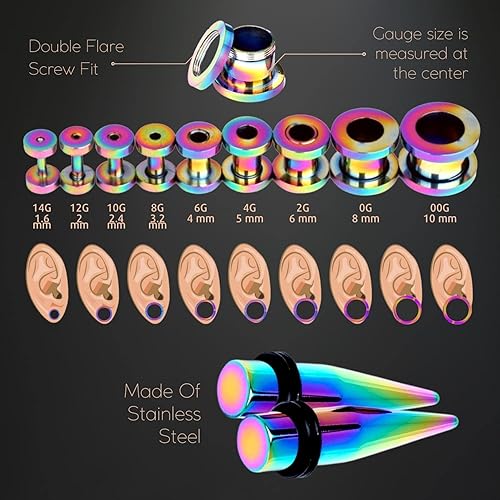 Miniatura 56 de BodyJ4You kit de 37 piezas de diferente calibre para dilatar perforaciones de oreja, aceite de jojoba, 14G-00G, acero quirúrgico Negro