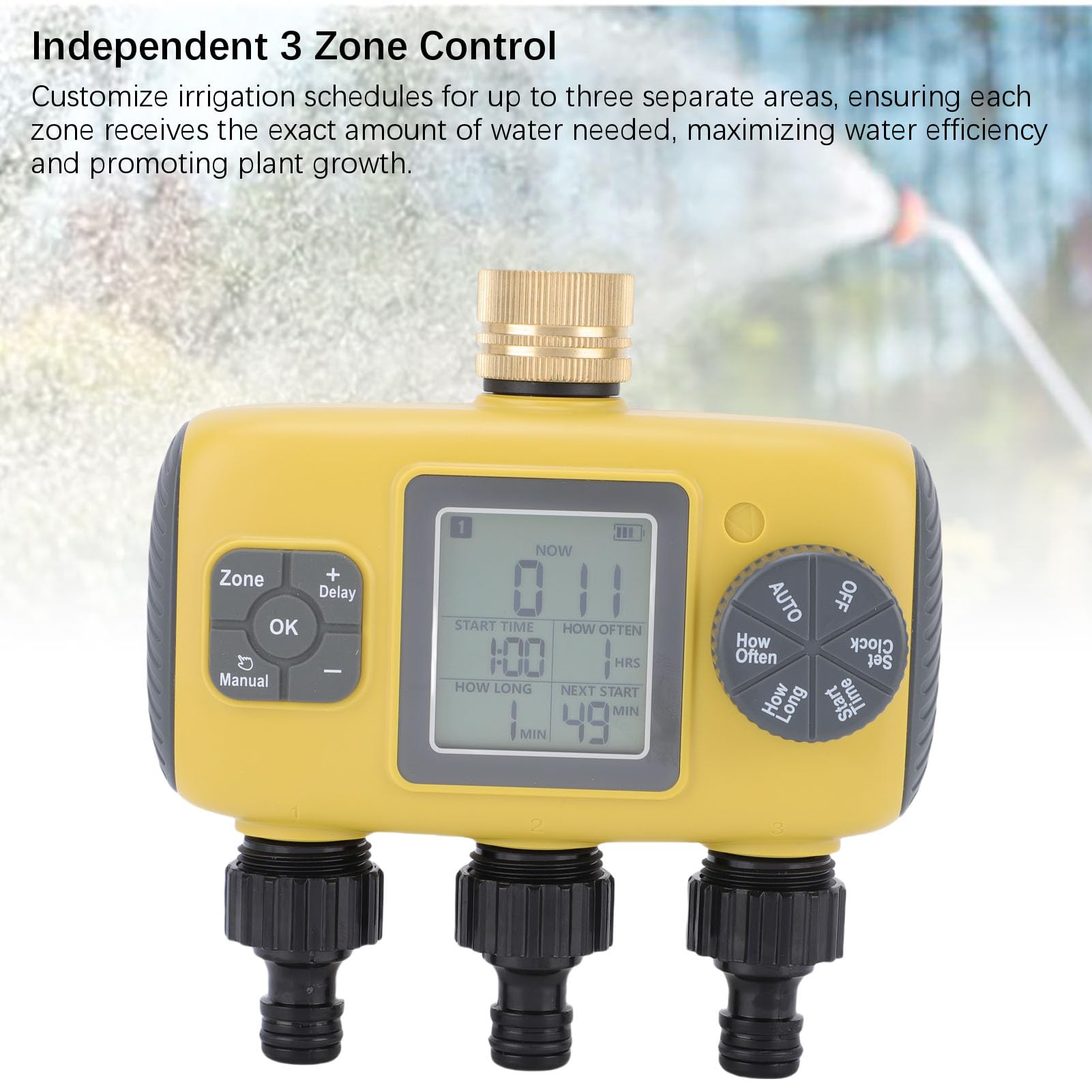 Haofy Programmatore per Irrigazione da Giardino, di Irrigazione Automatico a 3 Zone Impermeabile con Ritardo Pioggia e Impostazioni Personalizzabili per Prati e Aiuole all'aperto