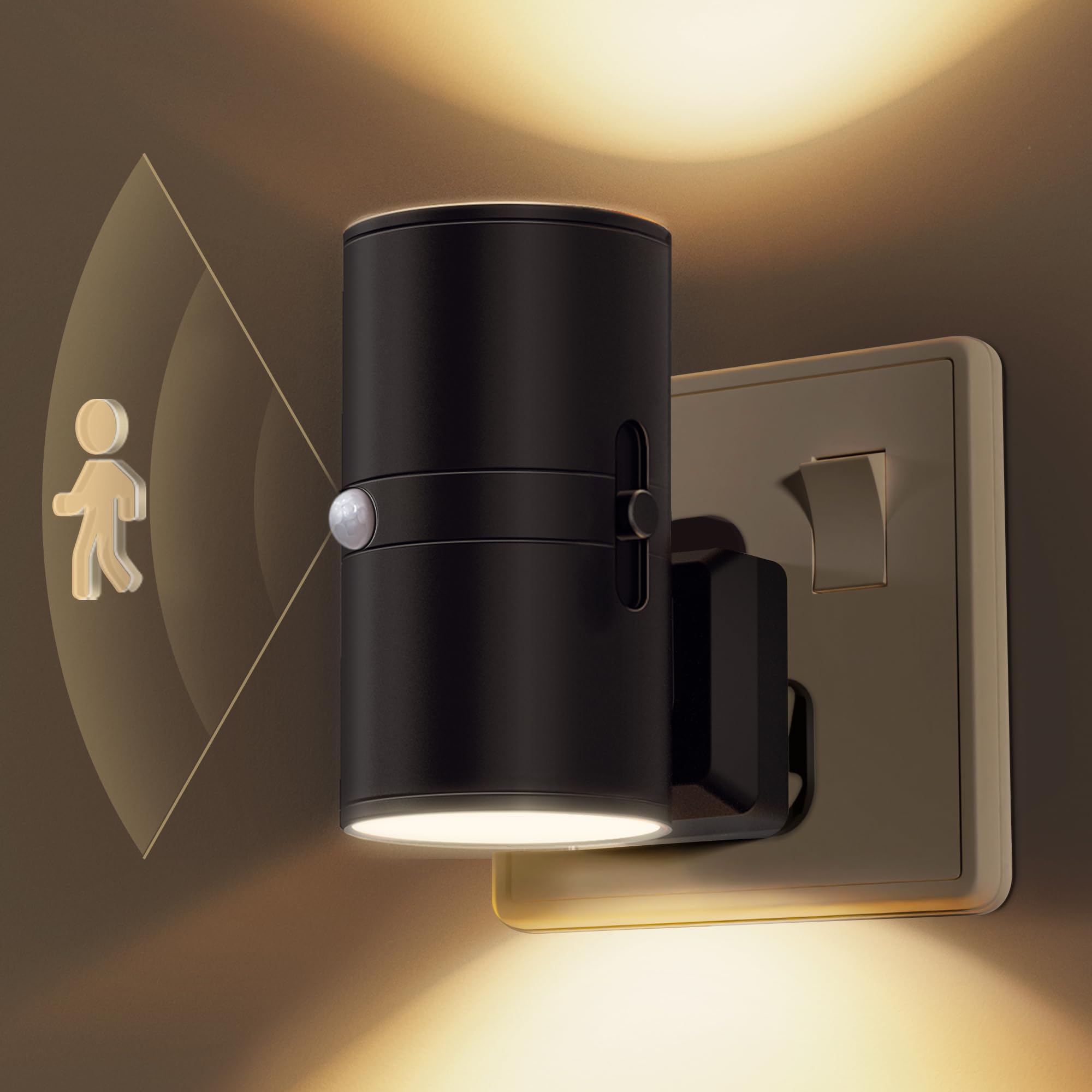 Motion Sensor Night Light Plug in, 1 Pack, Motion Activated Night Light, 0-100LM Dimmable, 3000K Warm White, Motion Sensor Light Indoor for Bathroom Stairway Hallway Bedroom Kids Elderly