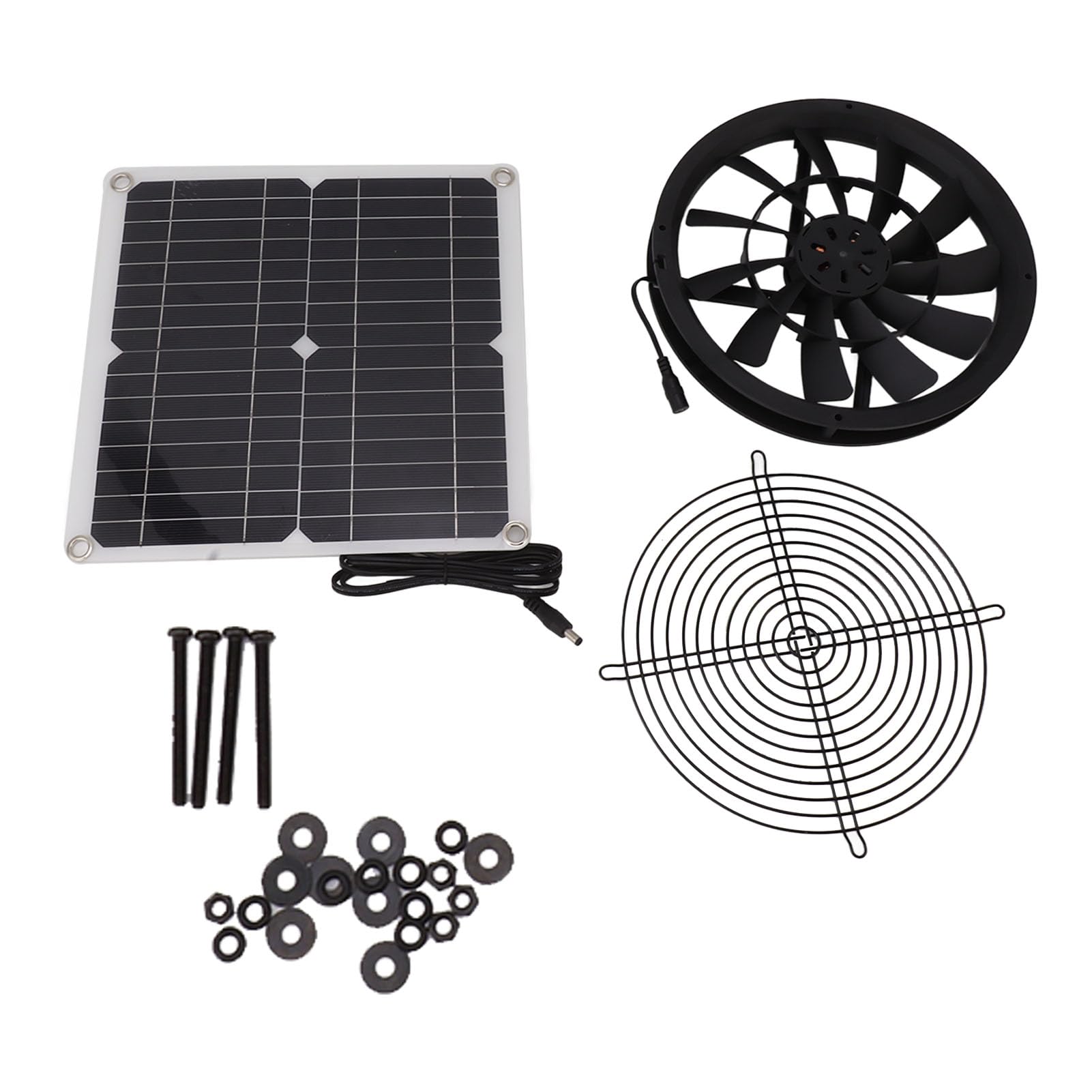 FTVOGUE Kit de Ventilador de Panel Solar con Red Protectora Metálica para | Extractor de Aire Resistente a la Intemperie, Aleación de Aluminio ABS de Hierro, Interfaz de Cable de CC, Adecuado para