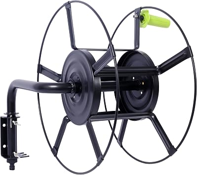 Swivel Wall Mount Garden Hose Reel, Heavy Duty Steel 180 Degree Pivot Hose Hanger Holds 82-Feet of 5/8-Inch Hose, Great for Garden Storage Wall Mount Hose Holder, Black