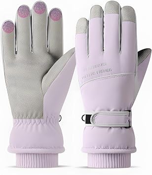 Winter Women Ski Gloves, Waterproof Touch Screen Snow Gloves, Warm Windproof Snowboard for Skiing Hiking Cycling