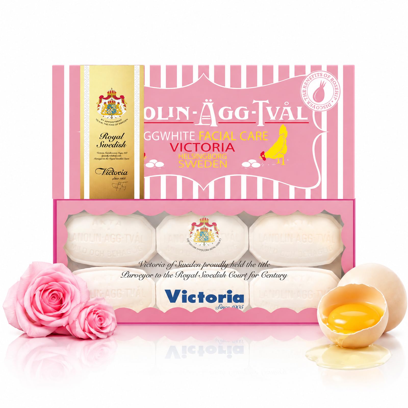 VICTORIA Egg White Rose Face Soap, Face Soap for Dry Skin, 1.76 oz 6 Bars