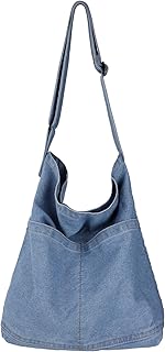 Denim Shoulder Bag Casual Tote Bag Large Hobo Handbag Jean Purse for Women (A-Light Blue)