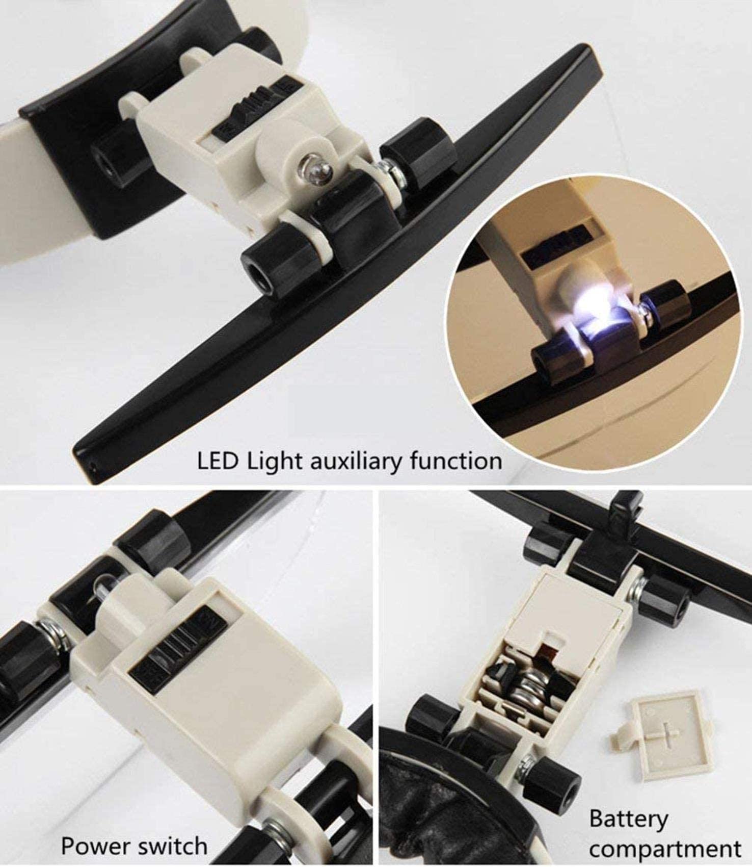 Lupa De Cabeza con Luz Led, Diadema para Ancianos, Herramienta De Lectura, Reparación, Grabado E Identificación, Lupa Manos Libres con Lentes HD De 1.5X, 2X, 2.5X Y 3.5X.,