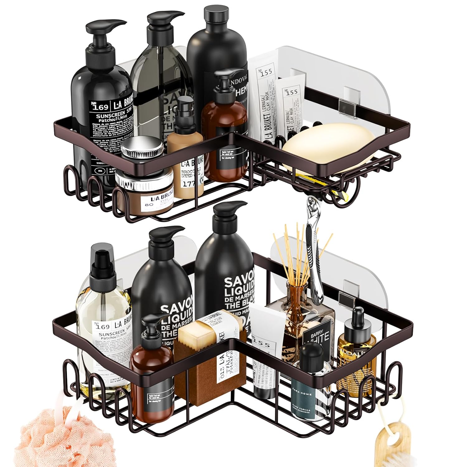 HapiRm 2-Pack Corner Shower Caddy with Soap Holder No Drilling Shower Organizer Corner with 11 Hooks Waterproof and