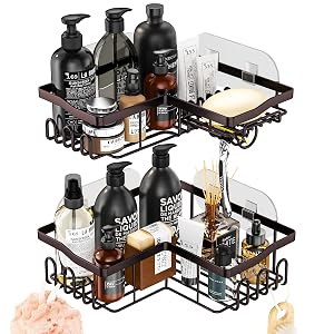 HapiRm 2-Pack Corner Shower Caddy with Soap Holder No Drilling Shower Organizer Corner with 11 Hooks Waterproof and