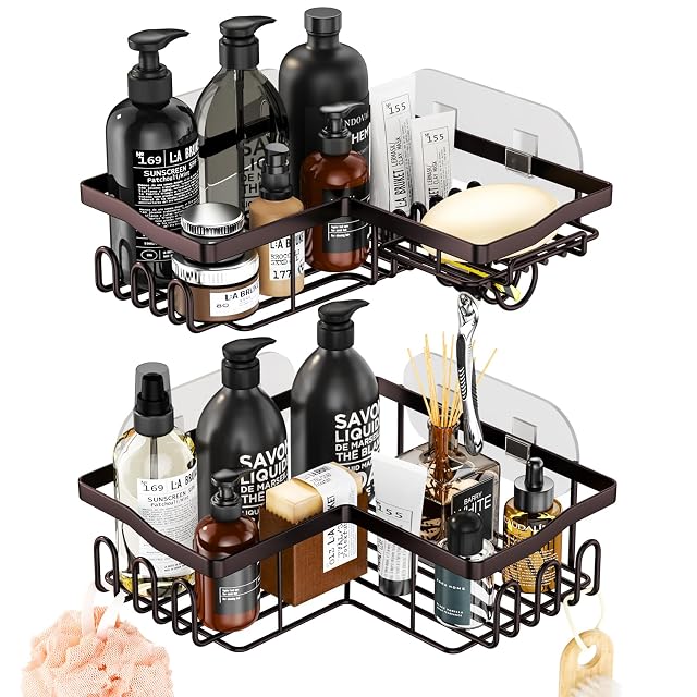 HapiRm 2-Pack Corner Shower Caddy with Soap Holder No Drilling Shower Organizer Corner with 11 Hooks Waterproof and