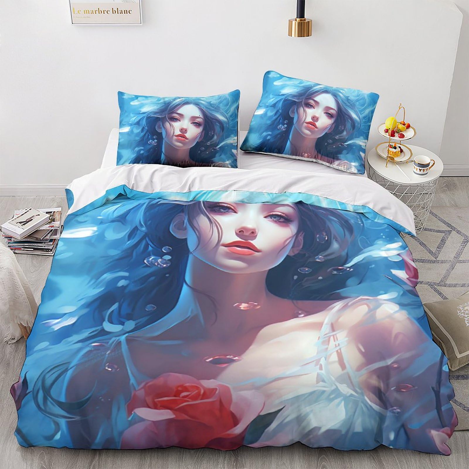 Housse de couette 3D enfant Rose Girl 220x240 cm parure de lit 3 pièces microfibre avec fermeture