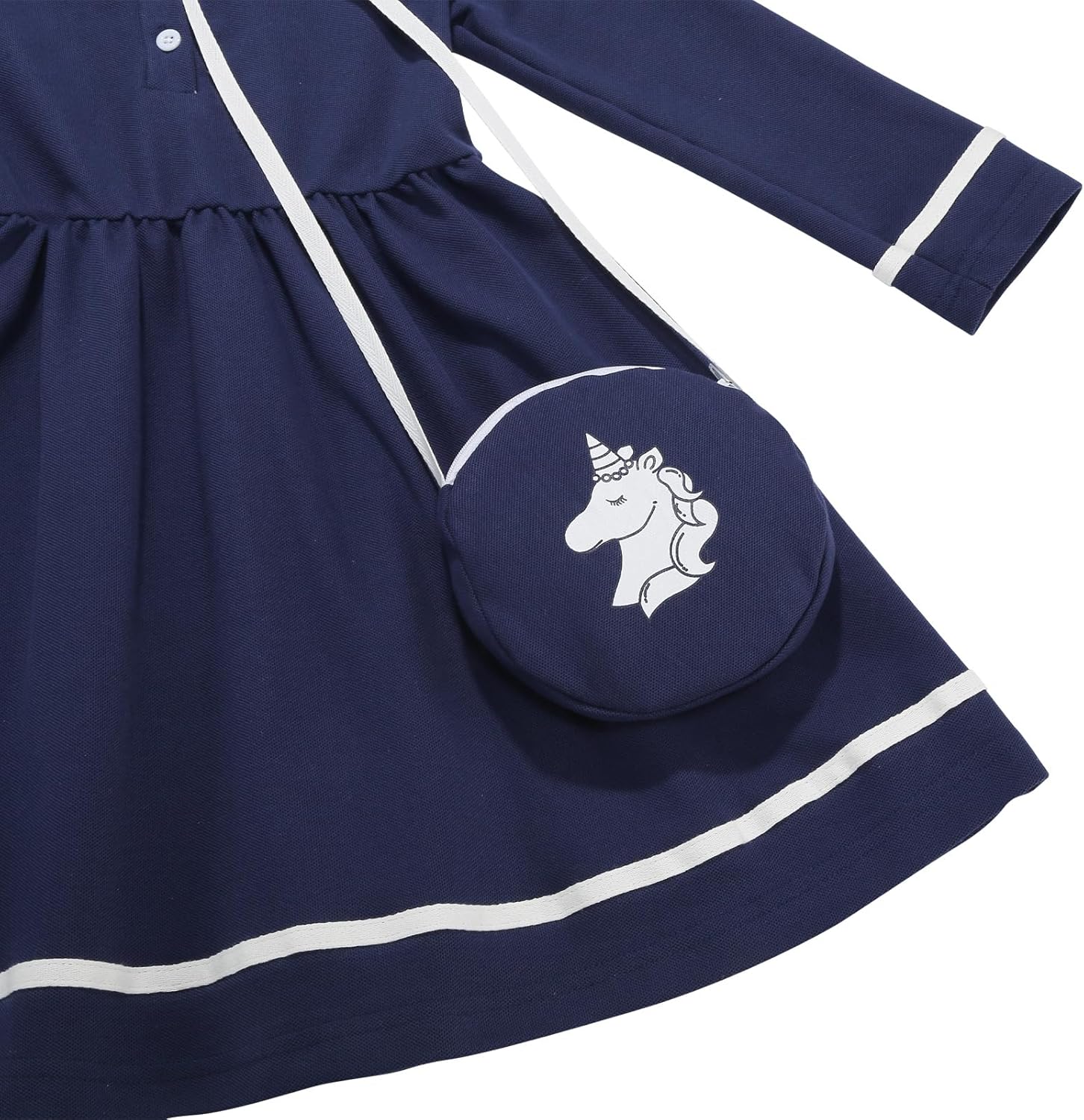 Girls Long Sleeve Polo Dress Toddler School Uniform Causal Dresses with Shoulder Bag 3-8Y - Image 8