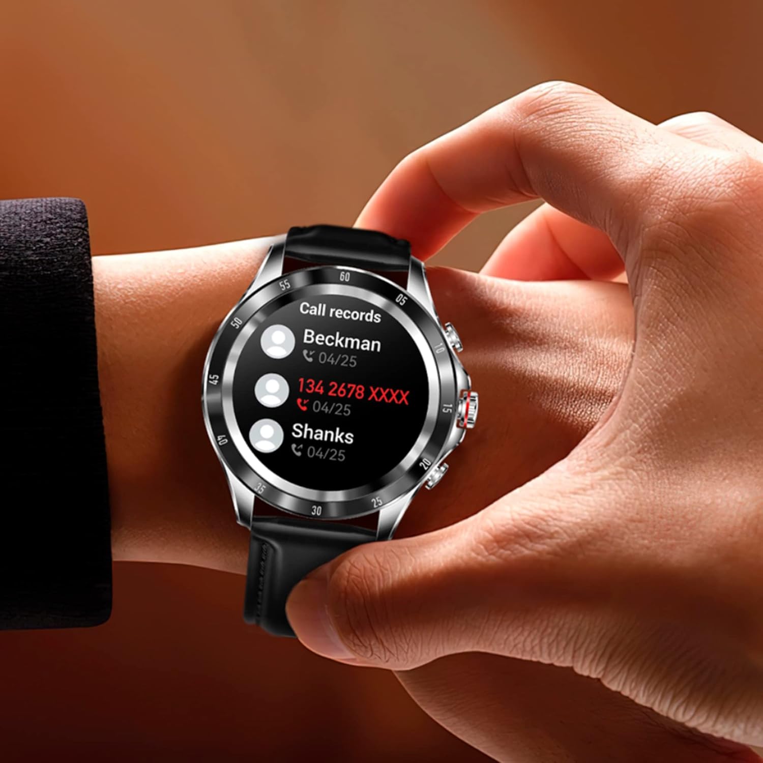 XWatch Pro Business Noir, Montre connectée Homme, Bracelet Cuir, Appels