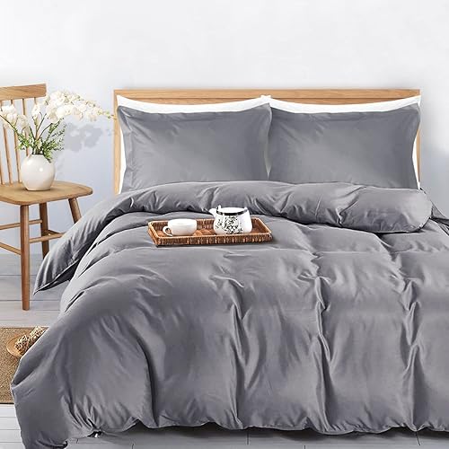 Miniatura 9 de MOONLIGHT20015 Funda de edredón plateada tamaño Queen  Juego de funda de edredón suave de 3 piezas de microfibra de doble cepillado con cierre de