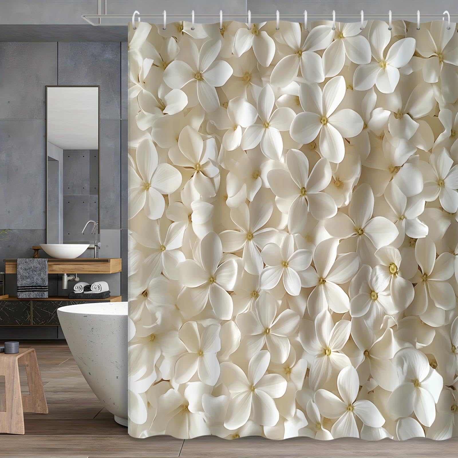 Rideau de douche 80x160cm fleurs blanches et rideaux de bain décoratifs imprimés anti-humidité