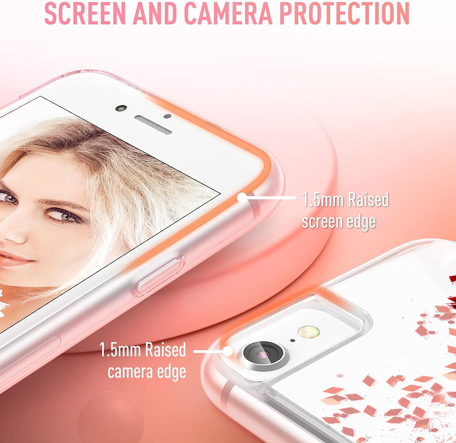 Maxdara iPhone 8 Case, iPhone 7 Glitter Liquid Women Case [Tempered Glass Screen Protector] Floating Bling Sparkle Luxury Pretty Protective Girls Case iPhone 6/6s/7/8 4.7 inch (Red)