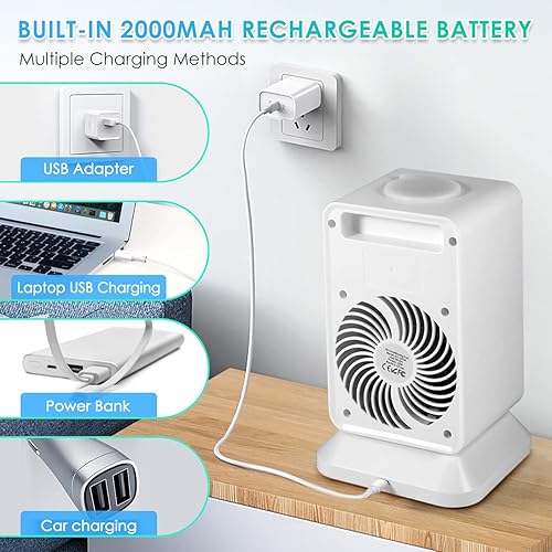 Miniatura 6 de Aire acondicionado portátil, ventilador de atomización recargable de 2000 mAh (temporizador 2-4 H), aire acondicionado de brisa fría con oscilación