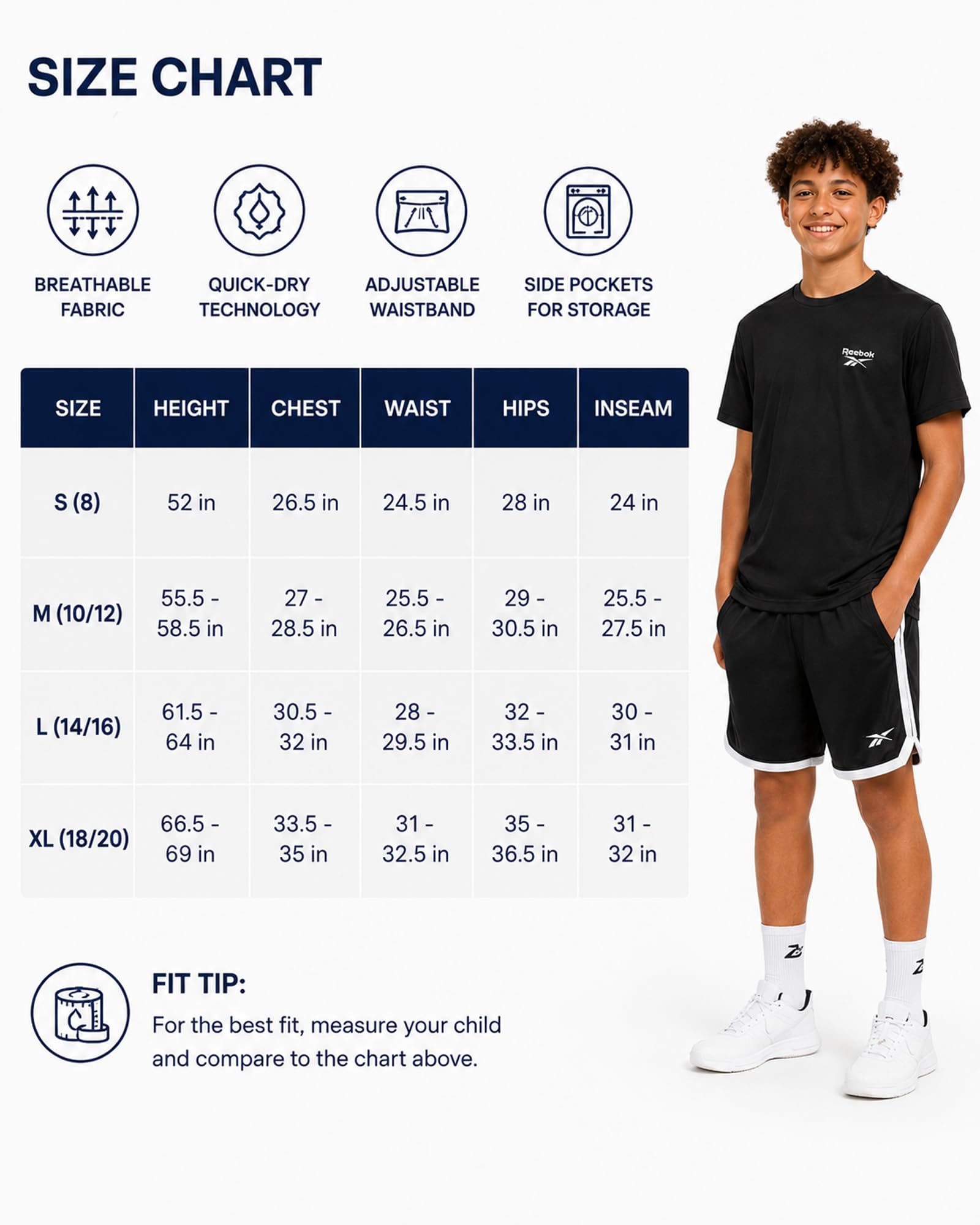 Reebok Maglietta Sportiva da Ragazzo – 2 Pezzi Dry Fit Performance Shirt per Ragazzi – Maglietta Sportiva per Bambini (8-20)