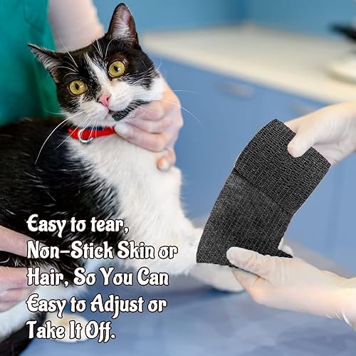 Miniatura 6 de Paquete de 24 vendajes cohesivos autoadherentes, 2 pulgadas x 5 yardas, cinta elástica de agarre negro para perros, vendajes atléticos para primeros