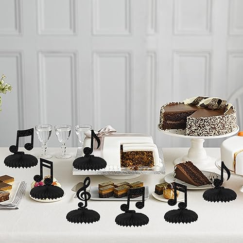 Miniatura 3 de 8 piezas de notas musicales de nido de abeja, centro de mesa negro con purpurina musical para fiestas, centros de mesa de nido de abeja para