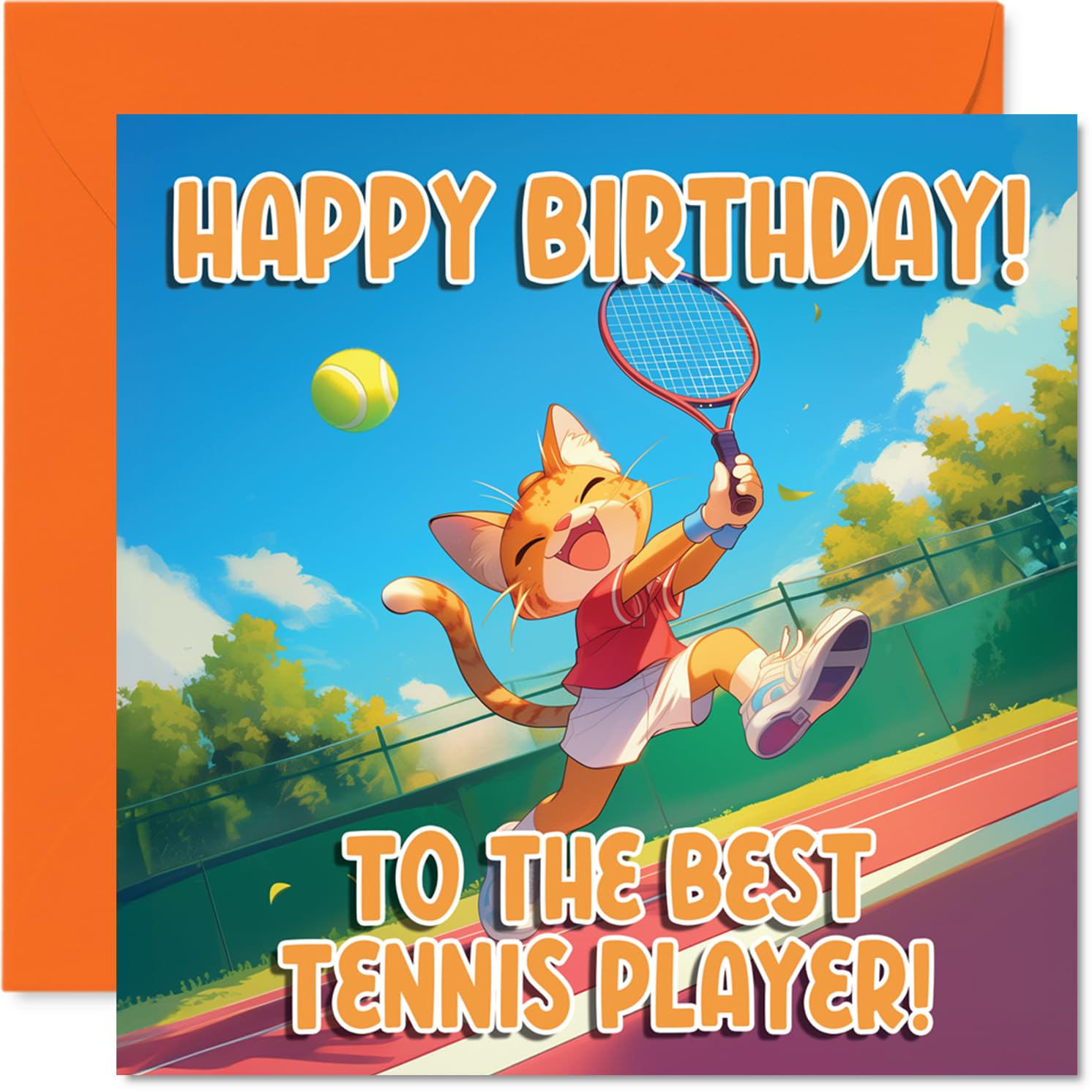 Tennis Birthday Card for Men Women - Sport Cats - Happy Birthday Card for Nan Colleague Dad Neighbour, 145mm Bday Greeting Cards
