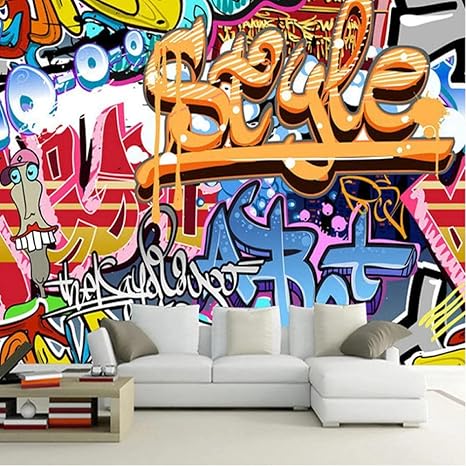 Amazon アニメストリートスタイルカスタム壁画3 D漫画落書き写真壁紙水分モダンなスタイル子供用寝室リビングルーム家の装飾壁紙ロール 500 300cm 壁紙
