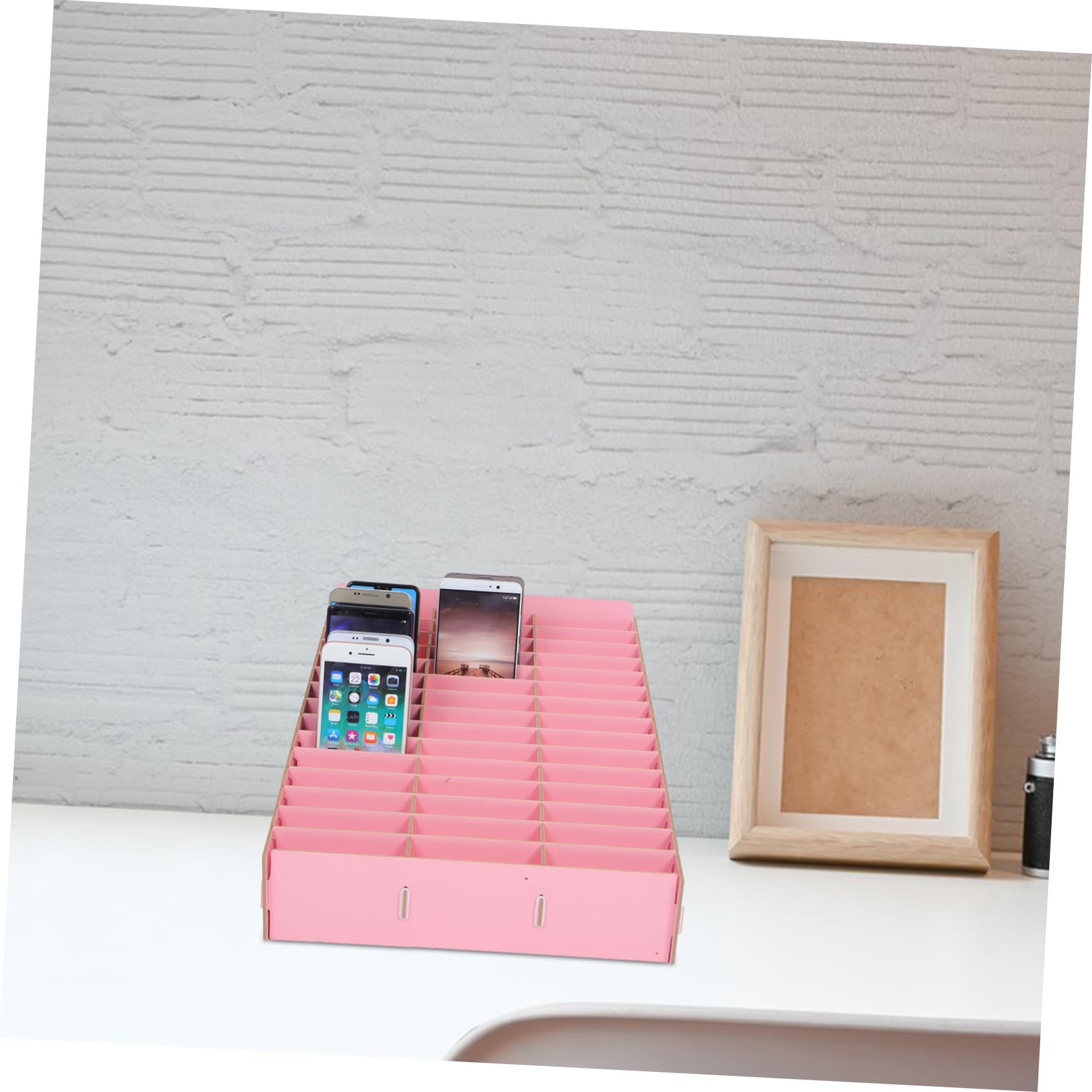 Organizer Telefoni in Legno Rosa Multi Scomparto per Ufficio e Scuola