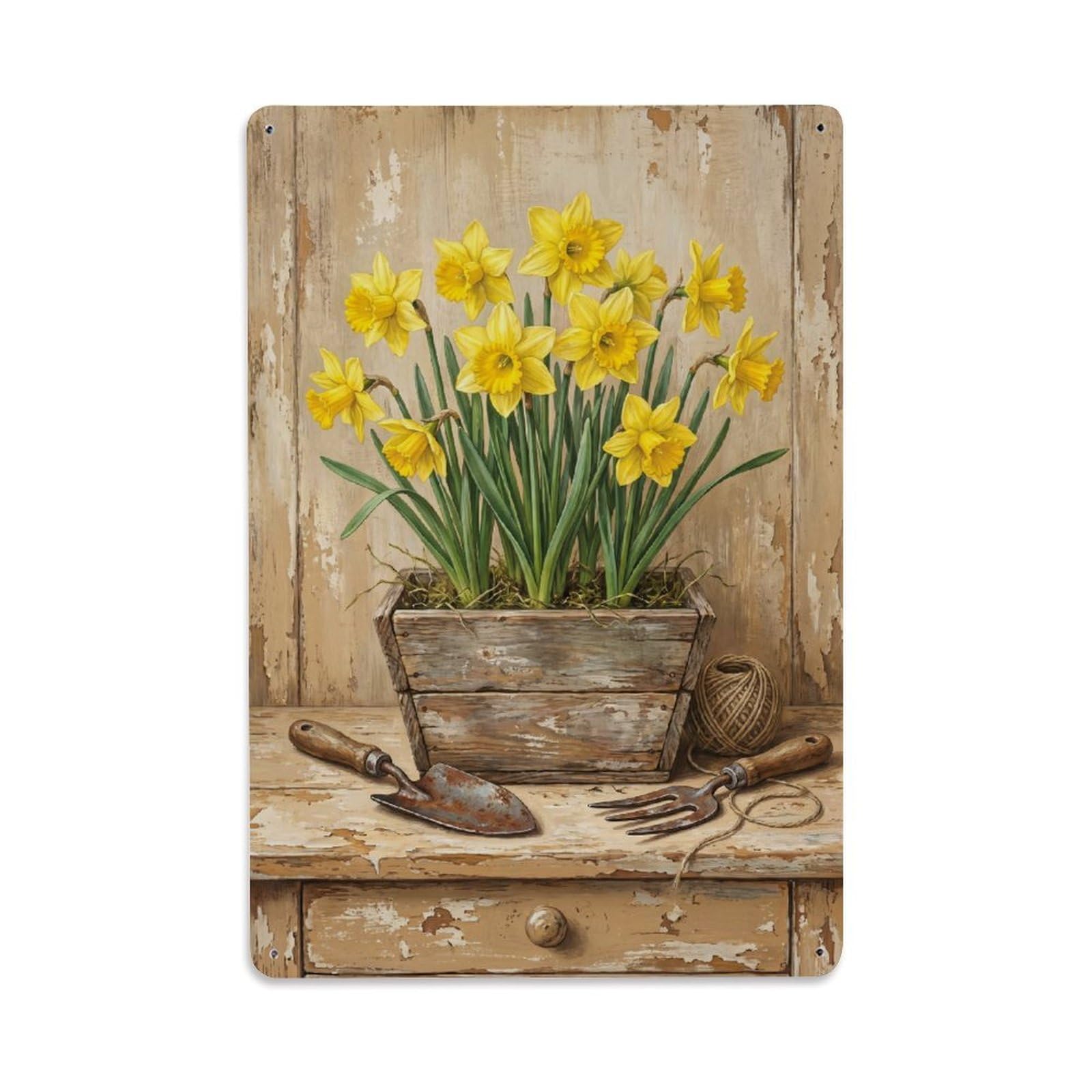 Daffodil Garden Yellow Spring Flowers Countryside Vintage Metal Tin Sign Plaque Wall Decor for Cafe, Club, Garden Metal Poster 8x12Inch