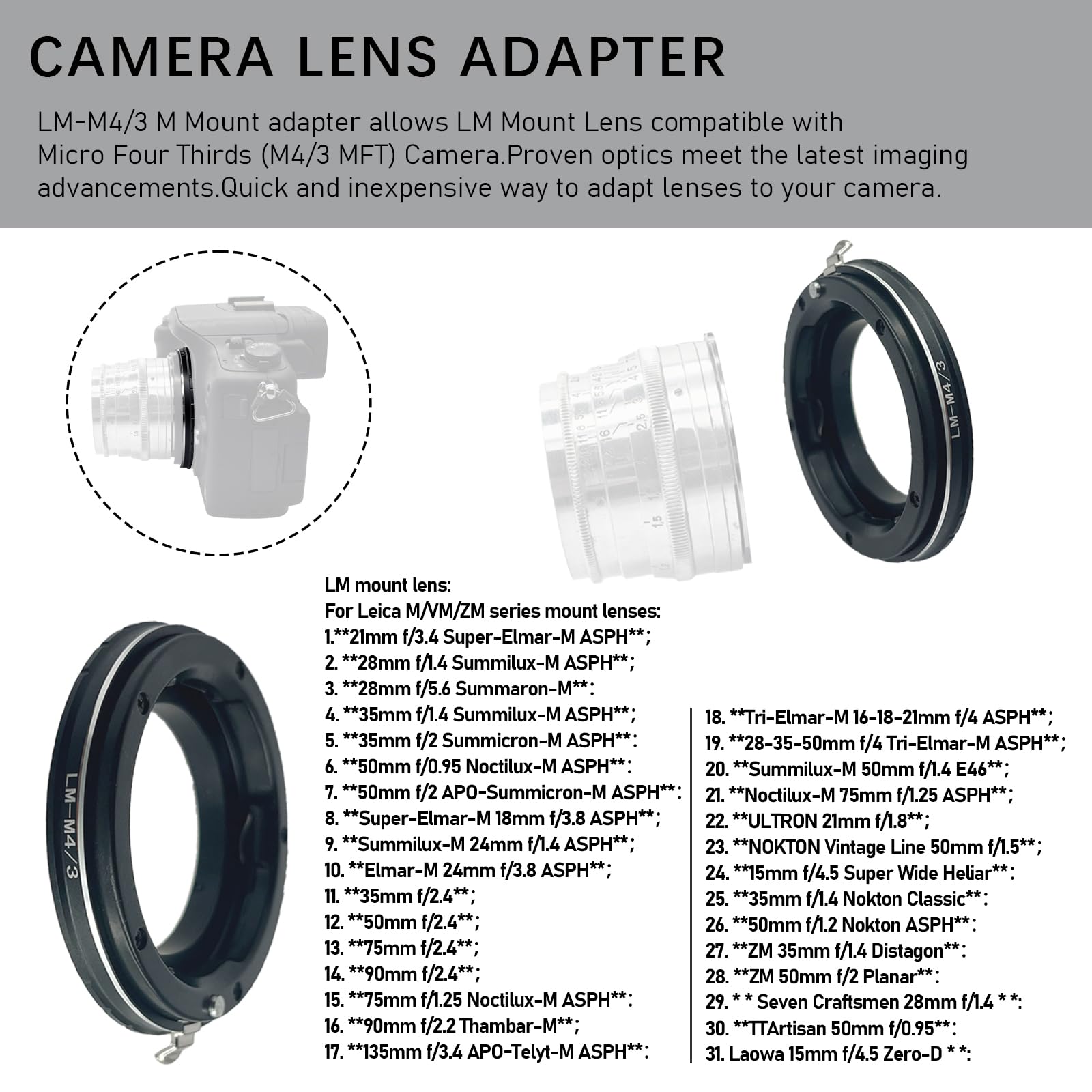 Amazon.com : LM to M4/3 Lens Adapter, Compatible with LM