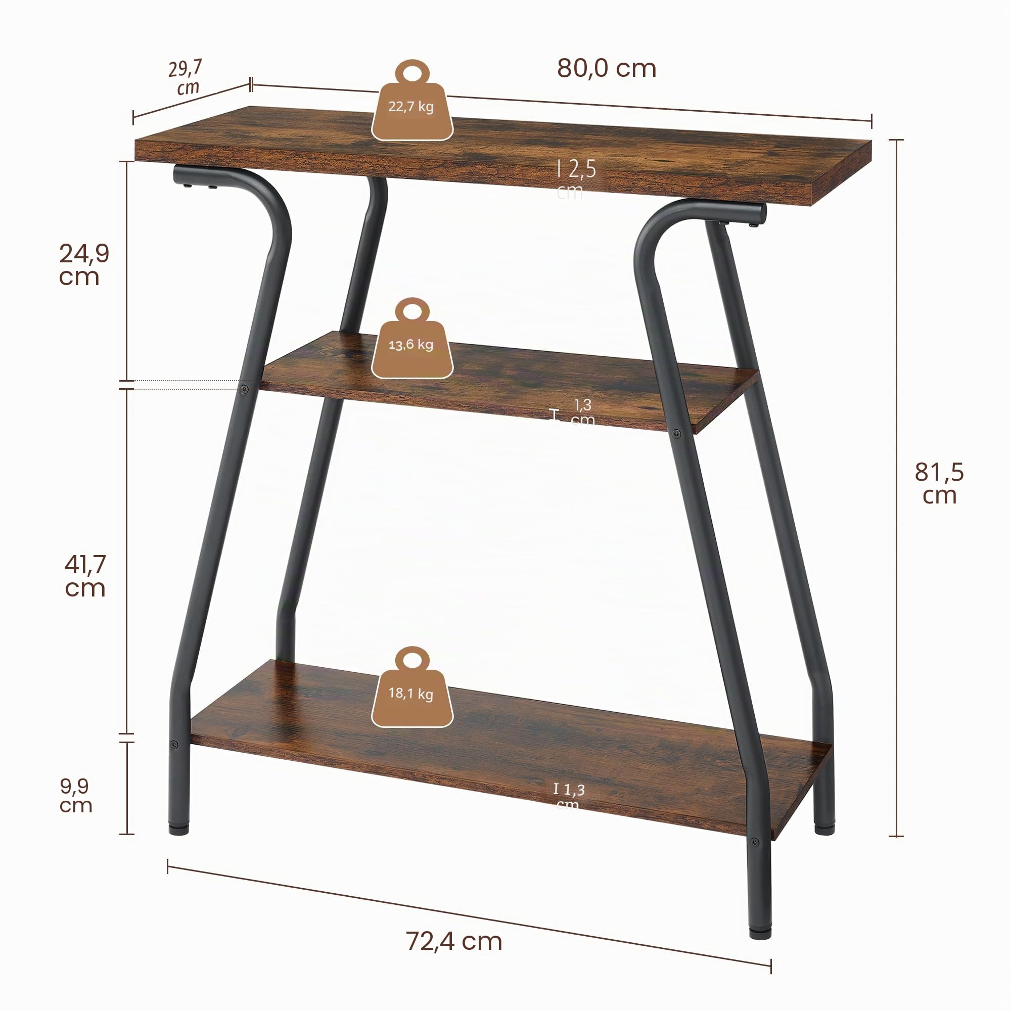 FAVOOSTY Tavolo Consolle, Tavolo Ingresso con 3 Ripiani, Tavolino Laterale in Legno, 80 x 30 x 81cm per Soggiorno, Ingresso, Corridoio, Camera da Letto