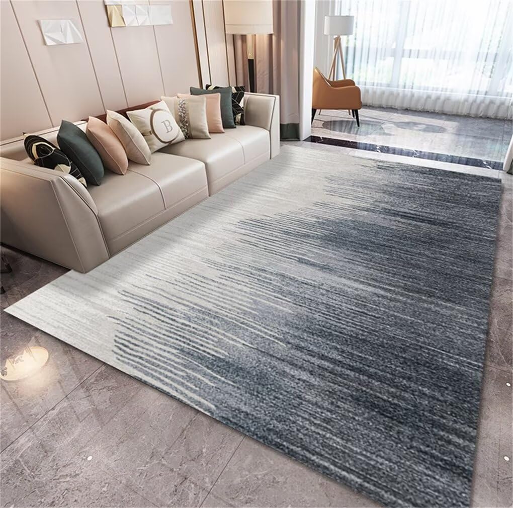 Tapis poil ras lavable en machine 300x400cm gris abstrait pour grand salon