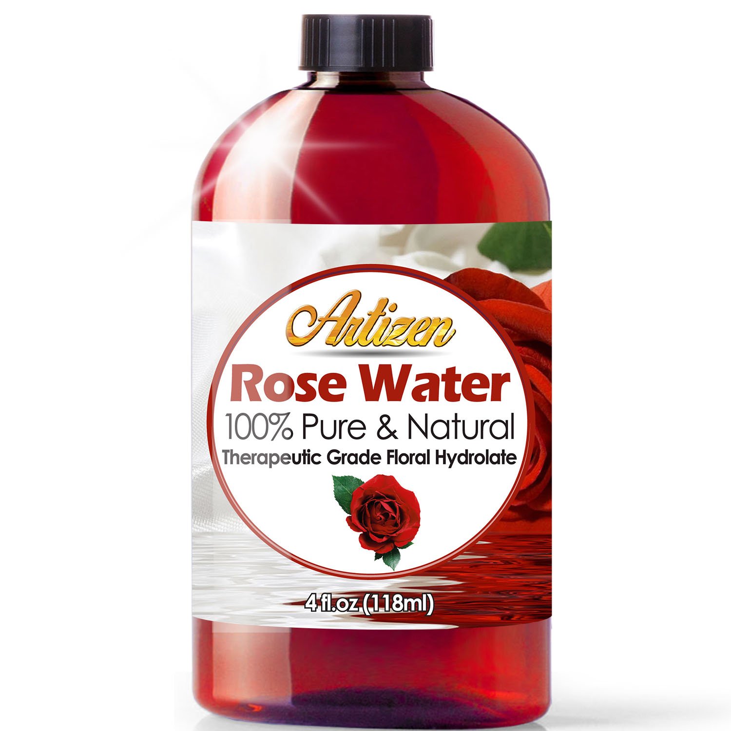 Artizen100% Pure Rose Water (HUGE 4 OUNCE BOTTLE) Natural Moroccan Rosewater - Beautiful Fresh Fragrance - Perfect Facial & Skin Toner & Moisturizer