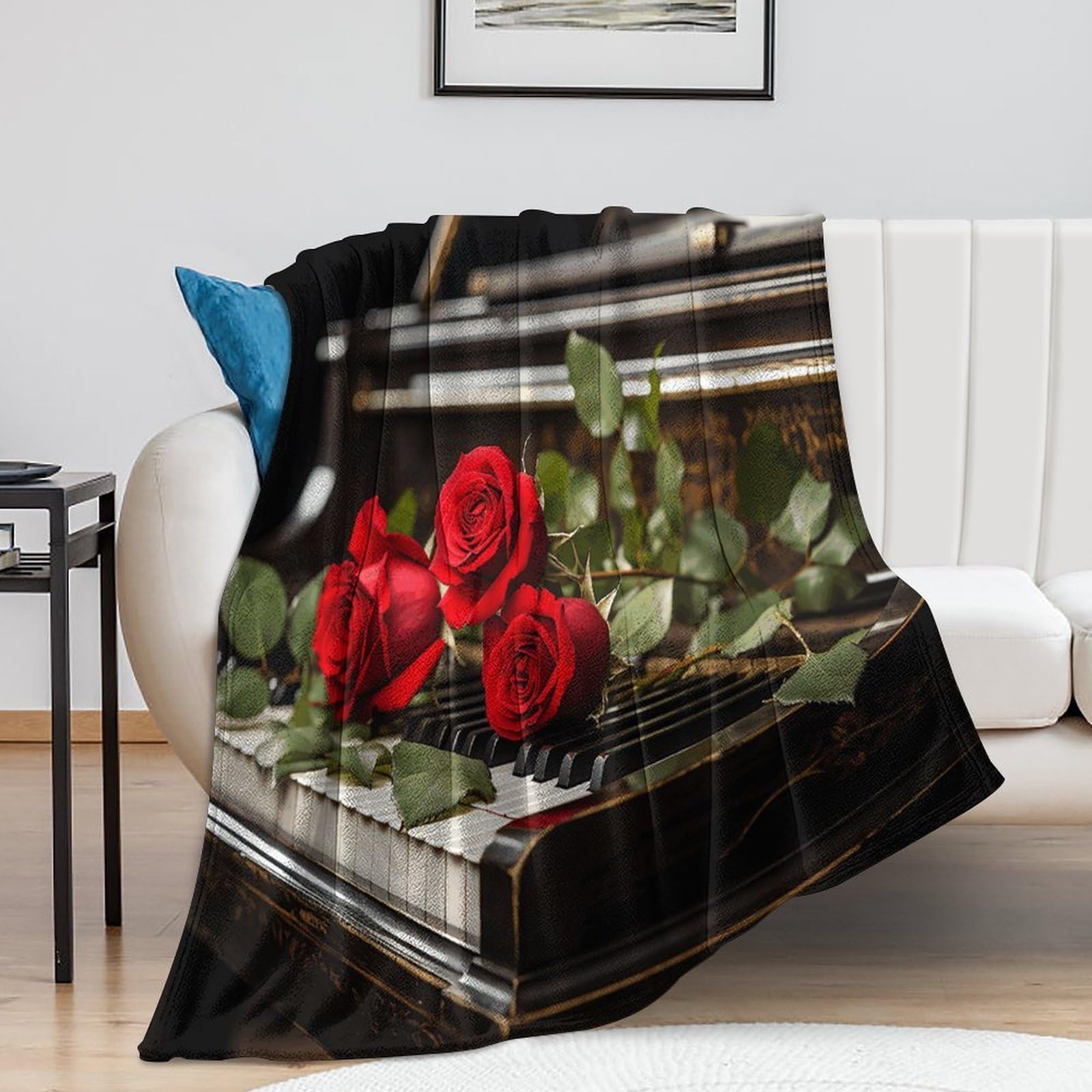 Couverture plaid lit peluche rose rouge piano jeté de canapé chaud