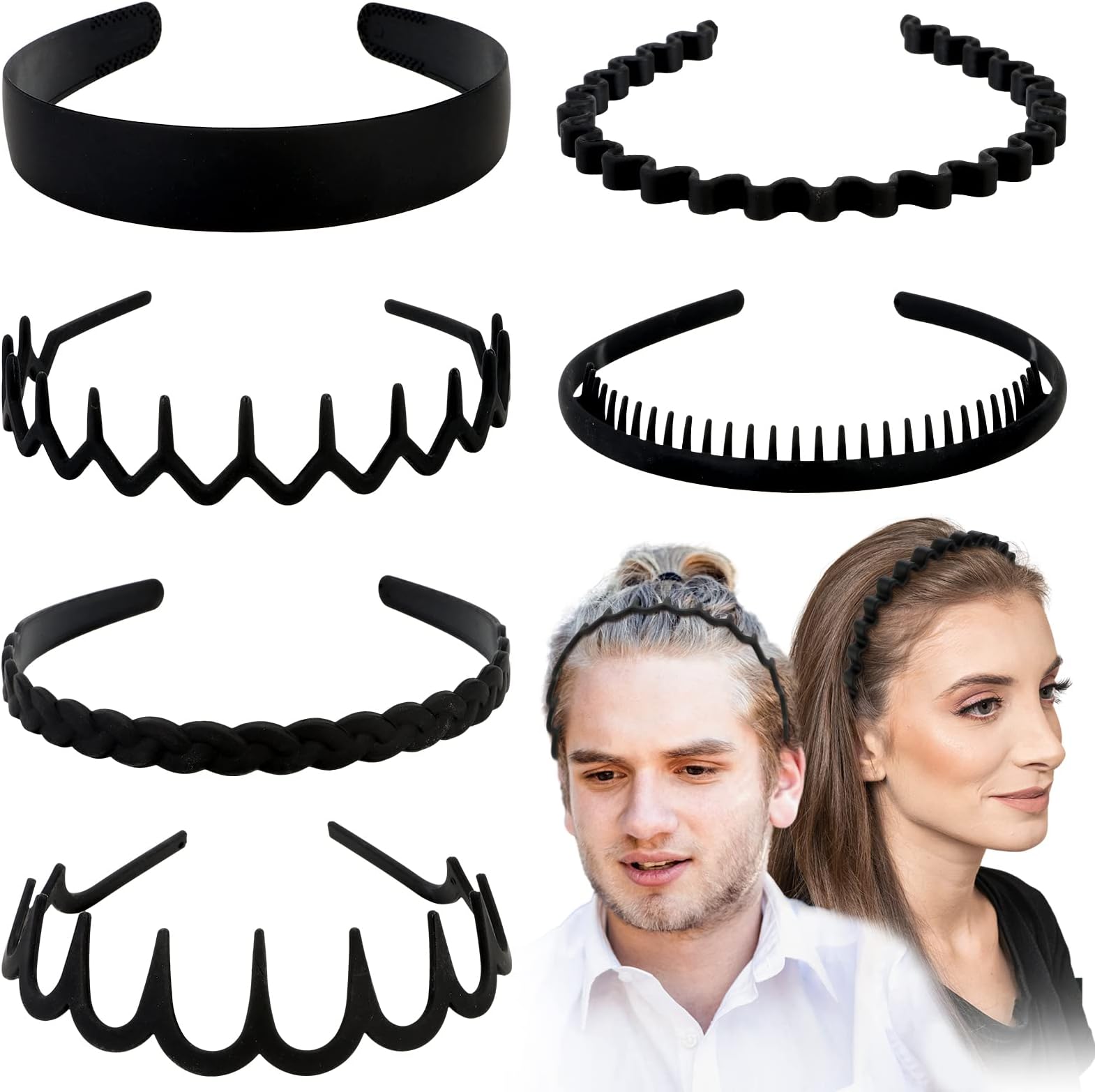 WHAVEL 6 PCS Non Slip Plastic Headbands for Women, Black