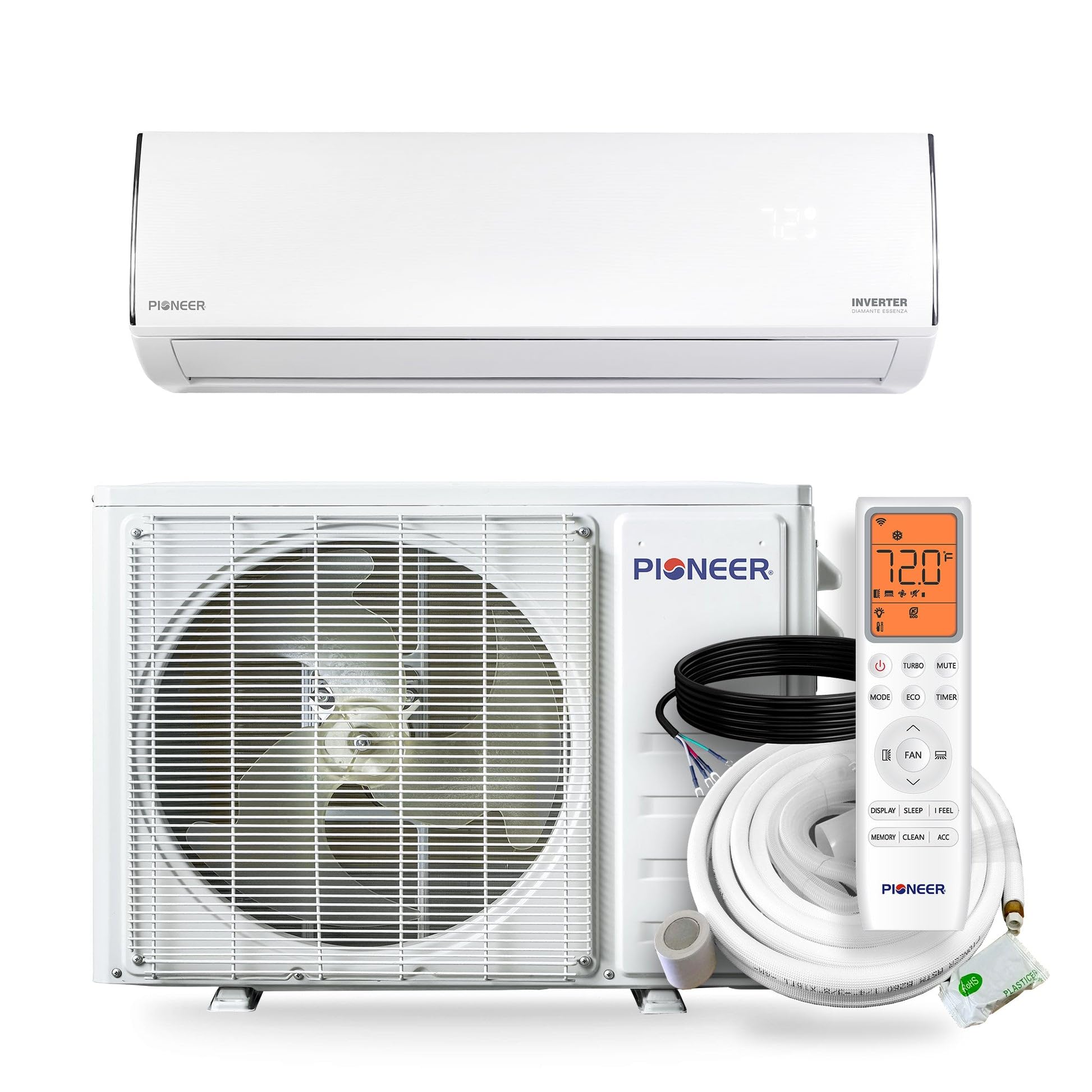 Diamante Essenza 11,500 BTU 17 SEER2 115V High-Wall Ductless Mini-Split Air Conditioner Inverter Heat Pump with 16 Ft. Kit