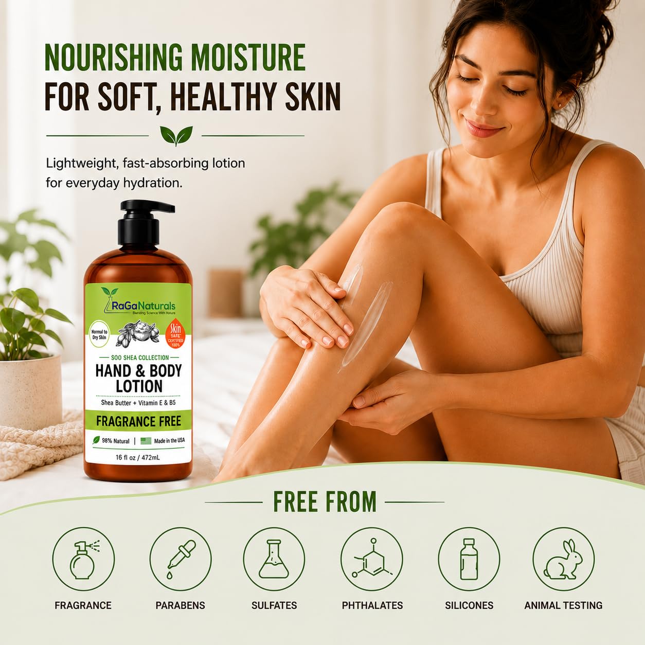 RaGaNaturals Balsam do ciała bez perfum, masło shea, argan, awokado, witamina E i B5, pochodzenia roślinnego, całkowicie naturalny, aromatyczny.