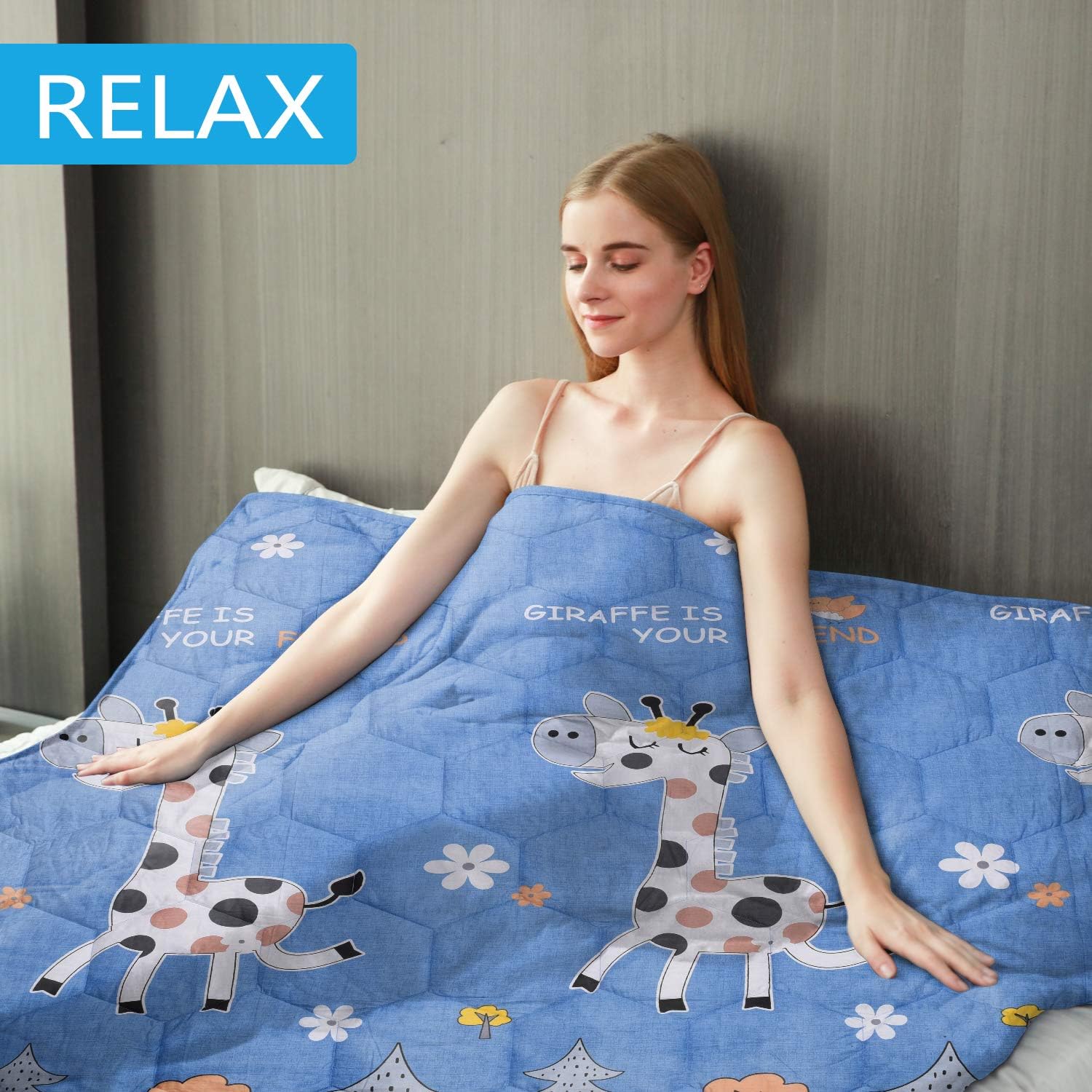 YEMYHOM 100% Cotton Weighted Blanket Adult Bed Heavy Blankets for Great Sleeping (48"x72" 12 lbs, Blue Giraffe)