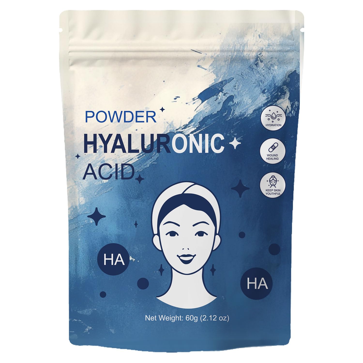 Hyaluronic Acid Powder | Hyaluronic Acid Powder for Skin - Soluble Moisturizing Ingredient for DIY Facial Serum & Anti-Aging Skincare(2.12oz) 1pc