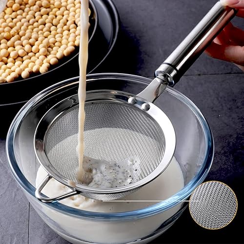 Miniatura 2 de Colador de malla fina de acero inoxidable con mango resistente, perfecto para alimentos, café, azúcar, harina, frutas, 4.5 pulgadas