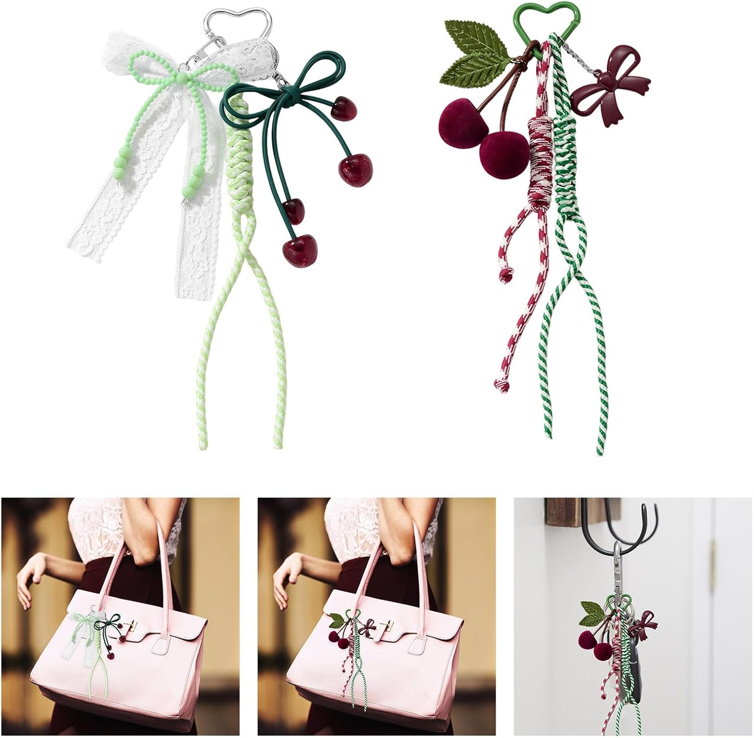 Adorable Fruit Bows Keychain Bag Charm with Metal Charm image 2