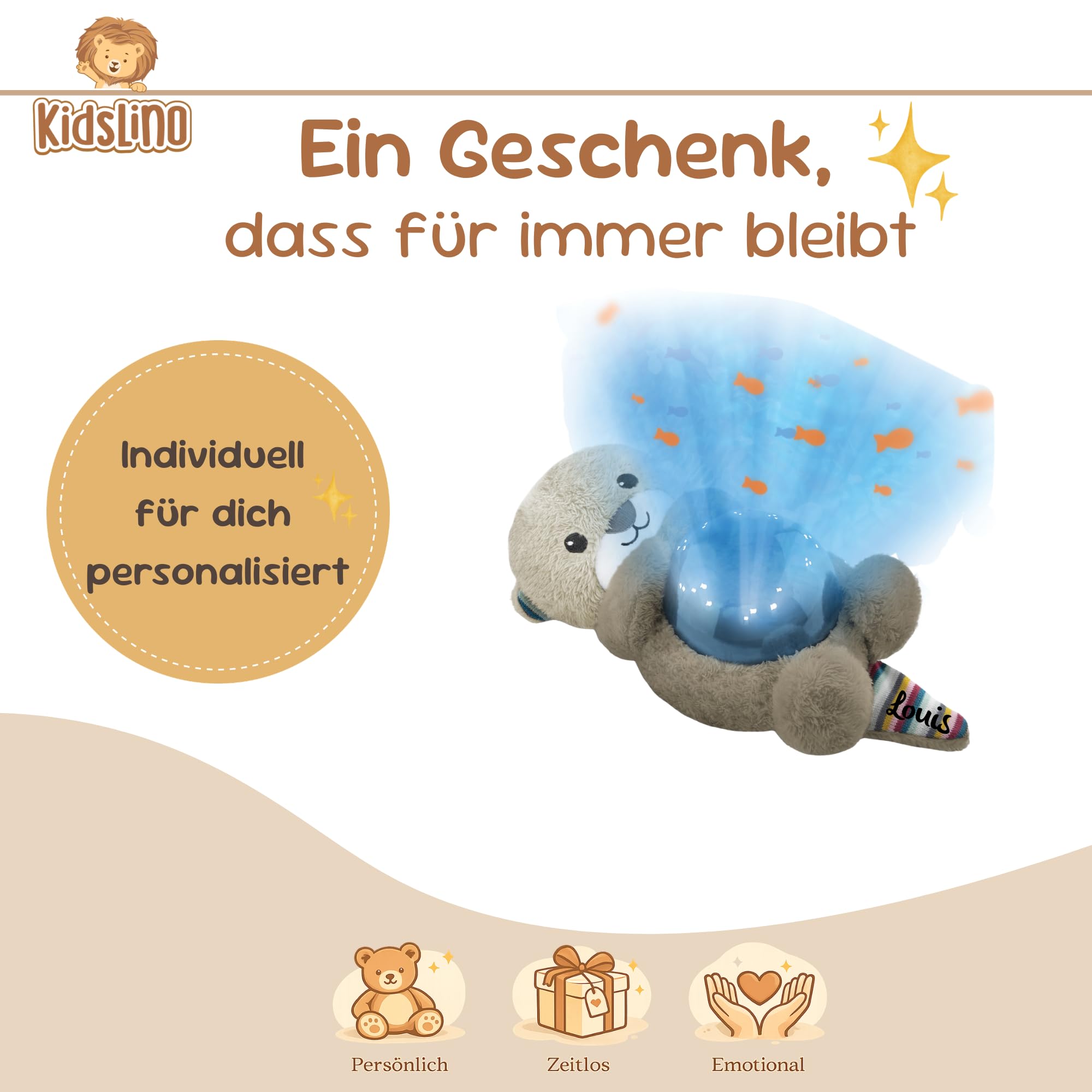 Personalisierter Sternenlicht Projektor Otto – Baby Einschlafhilfe & Nachtlicht Kinder – Beruhigendes Schlummerlicht mit Sternenhimmel – Sanfte Projektion gegen Angst im Dunkeln – Geschenk zur Geburt