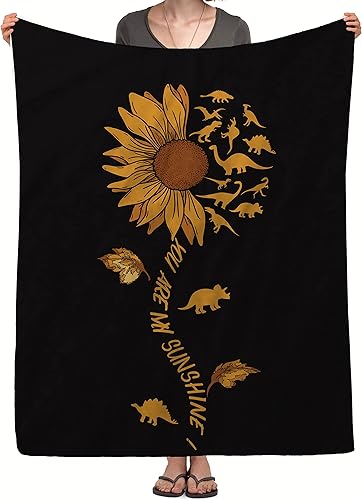 Miniatura 1 de Manta de dinosaurio y girasol, manta de franela de forro polar de 50 x 60 pulgadas, suave, cálida y ligera, mantas para sofá, cama, sofá de viaje