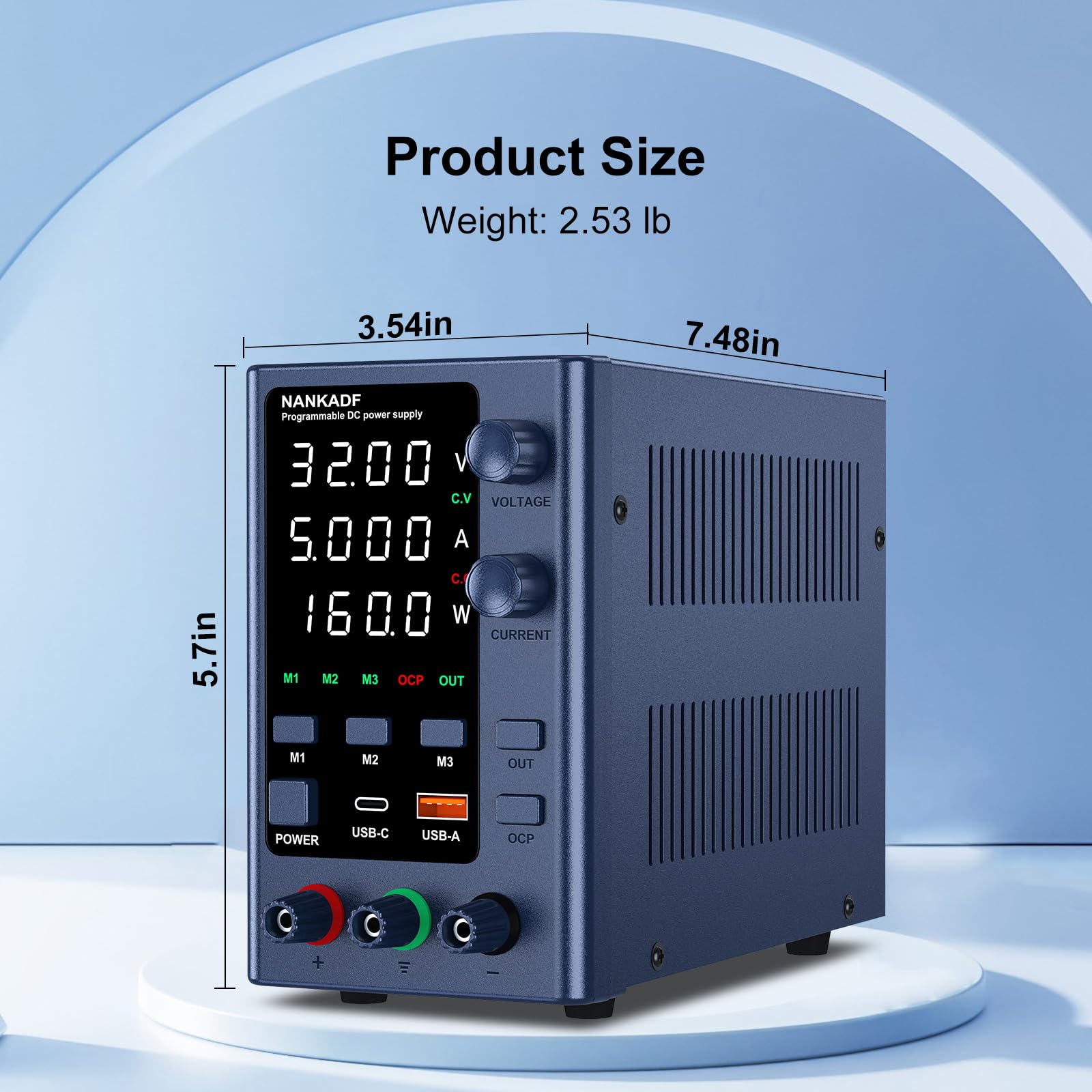 Alimentatore da Banco 0-32V/0-5A, Alimentatore da Laboratorio Regolato ad alta Precisione Display a LED a 4 cifre, con Controllo Encoder e Memoria dati