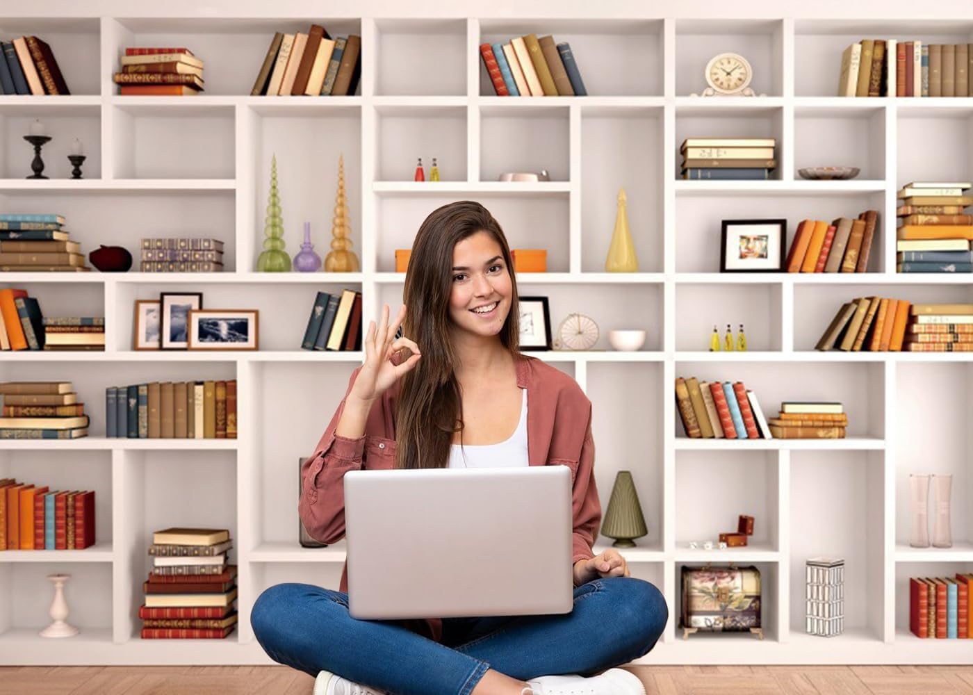 10x8ft White Bookshelf Backdrop Bookcase Office Decor for Video Conference Zoom Backdrop Home Office Students Teachers Portrait Photoshoot Photo Studio Props