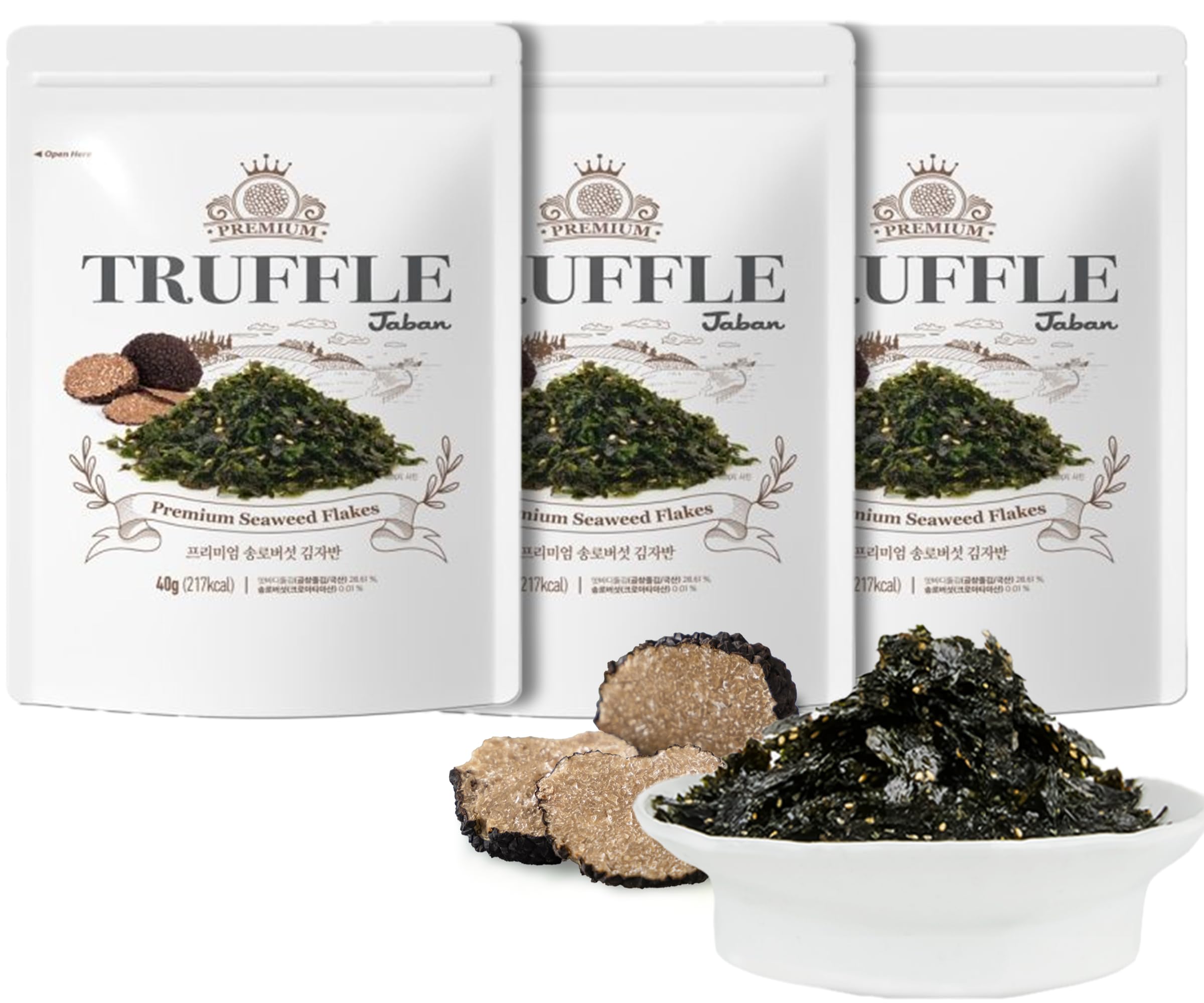 Truffle Roasted Seaweed Flakes 40g | Premium Jindo-Gopchang-Seaweed | Verfeinert mit edlem Trüffel | Knusprig, nussig & voller Nährstoffe (Trüffel-geröstete Seetangflocken 40g x 3er)